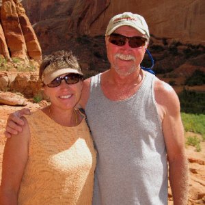 Media 'Toni and Russ on Way to Defiance House at Forgotten Canyon 9-15-09.Sized' in album 'Traveler and Daydream on Beach Under Large Overhang at Fifty Mile Canyon - Another Shot 9-22-09'