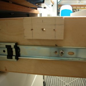 (AnchortownJim) Side view of drawer with added wood block for the retaining pins