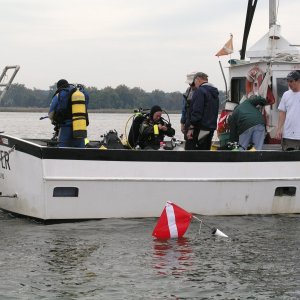Media '(Bluecrab) Buoying a sonar target for diver investigation.' in album 'In the slip, loading for survey.'