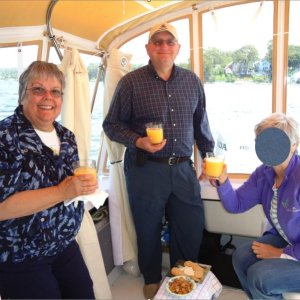 The Marinaut 215 cockpit has plenty of space for entertaining guests.  We had 4 people in the cockpit enjoying Mimosa's and cheese while anchored (with anchor dragging) on the Niantic River in Niantic, CT.  To give one an example of scale, I'm 6 feet 250 lbs.