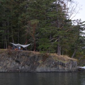 Campsite for the potluck overlooking Prevost harbor