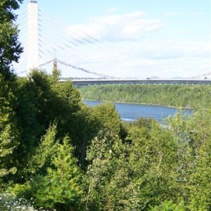 The Penobscot Narrows Bridge, which people "from away" think is the beginning of Downeast Maine (which really starts at the Tauton River bridge some 40 miles further east).
