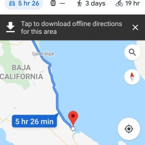 Our first days drive down to Bahia San Luis Gonzaga from the US border. Our actual drive time with the border crossing and some storm damaged bypasses was about 7 hours.