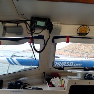 Our Icom 706 II G SSB/Ham (shortwave, HF) transceiver allows us to check in with the morning safety nets and get a weather forecast every morning, as there is no cell or NOAA here in remote areas. We checked in to both the Ham and non ham SSB nets and they were amazed that at how clear our signal was with a whip antenna all up and down Mexico. (My ground plane install might be over the top but it really works)