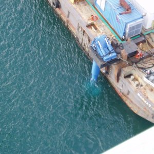Media 'One of four 450 HP truster motors powering barge controlled by GPS system.' in album 'Tacoma Narrows Bridge Construction'