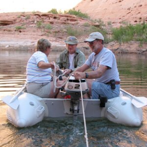 Brent and Dixie towing our dinghy
