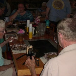 cookin pancakes at the Spanish Mill restaurant.