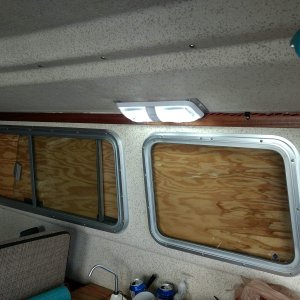 Here's one of the finished mahogany strips across the top of the cabin.
