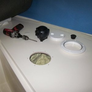 Hole cut in vberth for new coarse compass for the autopilot.