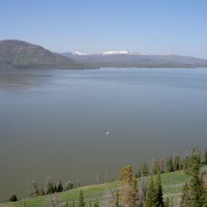 Media 'The white dot toward the center of photo is the Hunkydory' in album 'releasing trout off Promatory point  wilderness campsite'