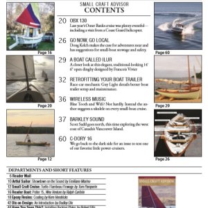 Media 'Small Craft Advisor May/June 2018 contents, with feature on 16's including Lil'C' in album 'C-Dory Font'