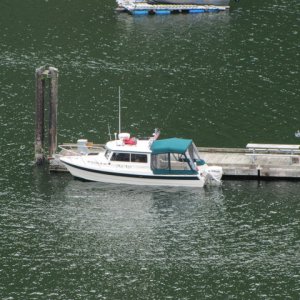 Tied up at floating dock, Stuart Island