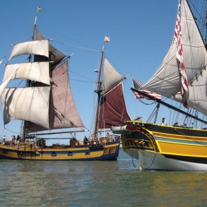 Lady Washington and Hawaiian Chieftan visit Humboldt Bay.