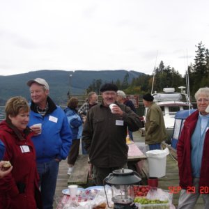 Hot coffee right at the dock, including fresh fruit, muffins and sweet  rolls!