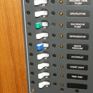 Color coded water pressure and macerator pump switch for easy use