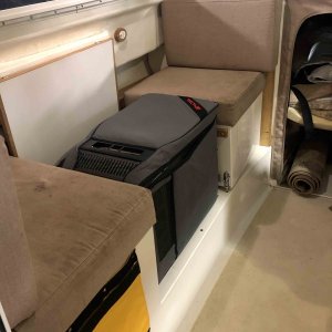 Engle fits perfectly between seats