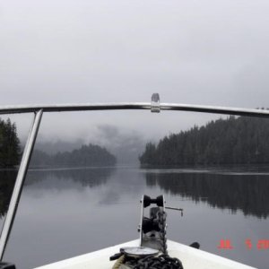 Daydream in Schooner Channel  enroute to Nakwakto Rapids.  July 06