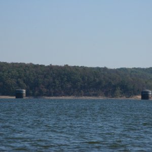 We took this pic just because the cylinders looked curious.  We would find out later in the trip that these are barge moorings.