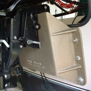 Mount raises the motor about 3 inches as well as moving it aft. Lower unit clears the water while underway with kicker tilted up. Also provides extra clearance for steering cable.