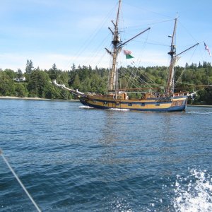 "Hawaiian Warrior".  Oh, the irony.  Apparently, it was one of the ships in the "Pirates of the Carribean" trilogy.