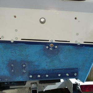 4. Added "Mini Fibers" to System Three Cold Cure epoxy to thicken mix for holding on a verticle surface. Filled holes with two coats of epoxy.