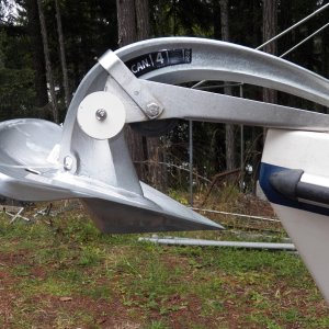 Media 'But my main anchor is now the smallest Vulcan.  It launches and retrieves great, but without chain it is a little hard to set.' in album 'Here is the deck thru-hull block that sends the anchor line down the hawse pipe.  It has a string in it for now.'