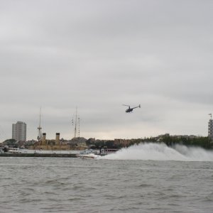 (Minnow) Two choppers covering the race, one with divers, and one for photos.