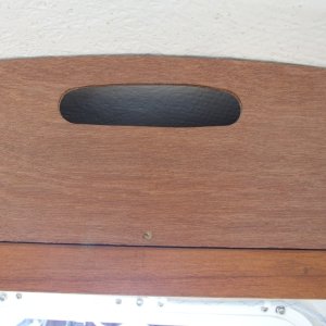 Close-up.  Cut-out handle provides breathing to help prevent condensation inside locker.