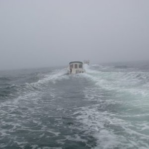 Left Charlestown, Rhode Island fog as soon as we hit the ocean followed Dun Smith who had radar for a couple hours of this around Point Judith up to Wickford R.I.