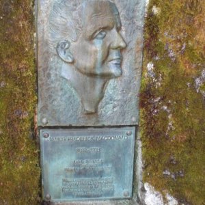 Media '"Mac", the laird of Louisa Inlet.  Friend to all who visited.  His ashes are interred behind this plaque.' in album 'Early morning in Princess Louisa Inlet.'