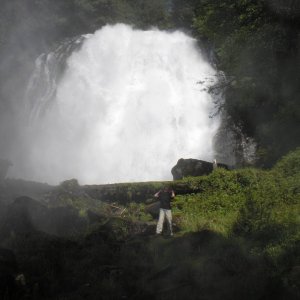 Media 'Andrea got soaked posing for this photo.' in album 'Early morning in Princess Louisa Inlet.'