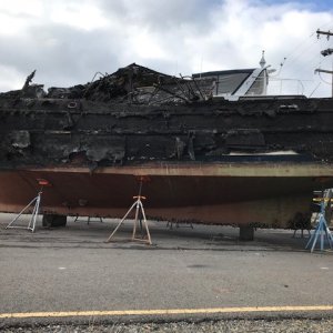 burnt trawler Evertt Marina