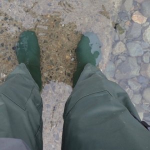 Hip waders were very useful in the cold northern waters of the Yukon.