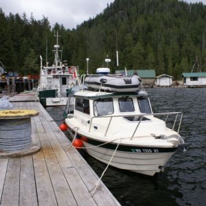 Northbound-DSC06306  Waiting for fuel at Dawson's Landing.  Despite email confirmation from Duncanby's Landing that they were open and had fuel, when we arrived at Duncanby, we were told by a worker there that they weren't open for the season yet.  So we went on to Dawson's instead. (Only to be told later, when I inquired by phone about the misinformation, that the Duncaby worker was wrong - they had been open!?)