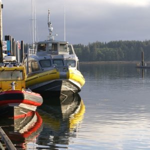 Southbound-DSC06591 Port McNeill - Rescue boat on the left.