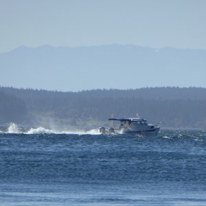 A Tom Cat 25 crossing East Sound, as seen from Obstruction Pass State Park, Saturday Oct 13, 2018