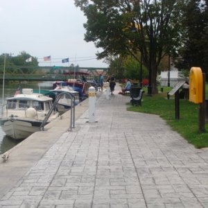 Erie Canal Fairport lots train activity thru the night here. Not a problem but we did shine flashlights into our fellow cruisers cabins after dark as the trains blew their horns so our friends would think the train was coming thru their boat, a chuckle, you had to be there!
