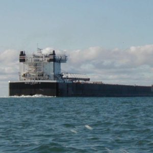 1000 foot laker heading into Lake Huron from the St. Mary\'s River