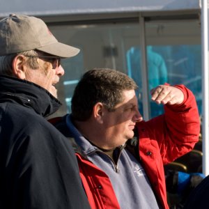 Barry and Byrdman watch Lizzie buzz the lock cruise boat.