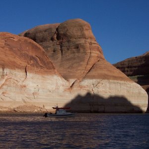 Sun 4/21 Another shot of Voyager anchored in the Escalante River Arm just short of Explorer Canyon