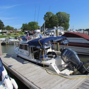 Media 'Slipped up at Duffy's Marinawaiting for the the other two couples and boats to arrive on the Sassafras river in Georgetown Maryland off to Tolchester beach and Rock Hall tomorrow. Eight miles out the Sassafras river to the Chesapeake Bay proper' in album 'Our take off point Duffy's Creek Marina,on the Sassafras river 8 miles off the Cheaspeake Bay Fredricktown, Md. Excellent deep water launch ramp,fee 12 dollars, rig parking 6.00 dollars per day, trancient slip 1.75 per foot. all amenities including pool launch, showers fuel dock with gas and diesel. If you look carefully you can see a 22 C-Dory Cruiser Salt-C  just to the rear and left of the launch ramp area.'