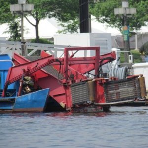 Trash skimmer in Baltimore Harbor