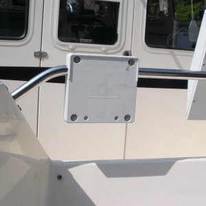 Media 'Mounting pad installed on rail.' in album 'Outboard storage bracket for inflatable.  Mounted on factory SS transom rail.  Idea borrowed from Peter on C-Dancer.'