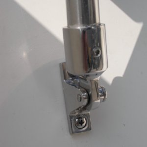 Media 'Detail shot of base, bar and bar end attachment.' in album 'Outboard storage bracket for inflatable.  Mounted on factory SS transom rail.  Idea borrowed from Peter on C-Dancer.'