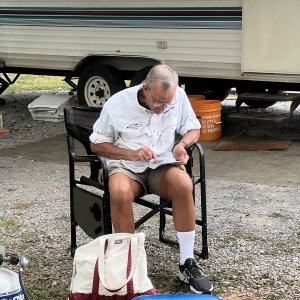 John studying his notes