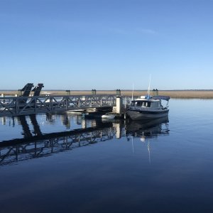 Tied up to the dock at Plum Orchard