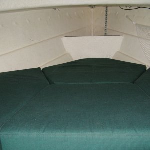 Media 'V Berth cushion now cut thanks to Big Dog Mobile Boat Tops. Now we can access the hatches underneath without lifting the whole thing' in album 'New shelf done. Much better than the useless factory one'