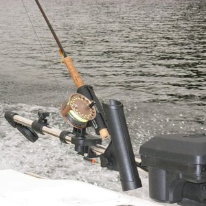 Fly rod holder on downrigger