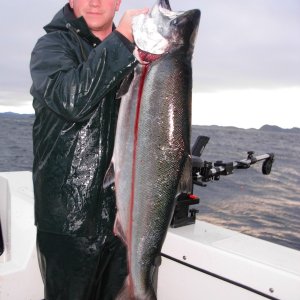 Port Hardy 2009.  Phil and his 30lb Spring on Checkpoint II
