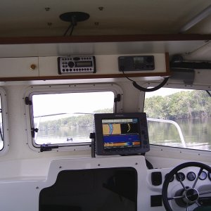 Media 'take off your glasses 'cause you can see whats on that Raymarine E120 with 2KW radar and place your way points to use the auto pilot' in album 'One of the most fun things Cathy and I have shared.  Sold, delivery to Punta Gorda Florida'